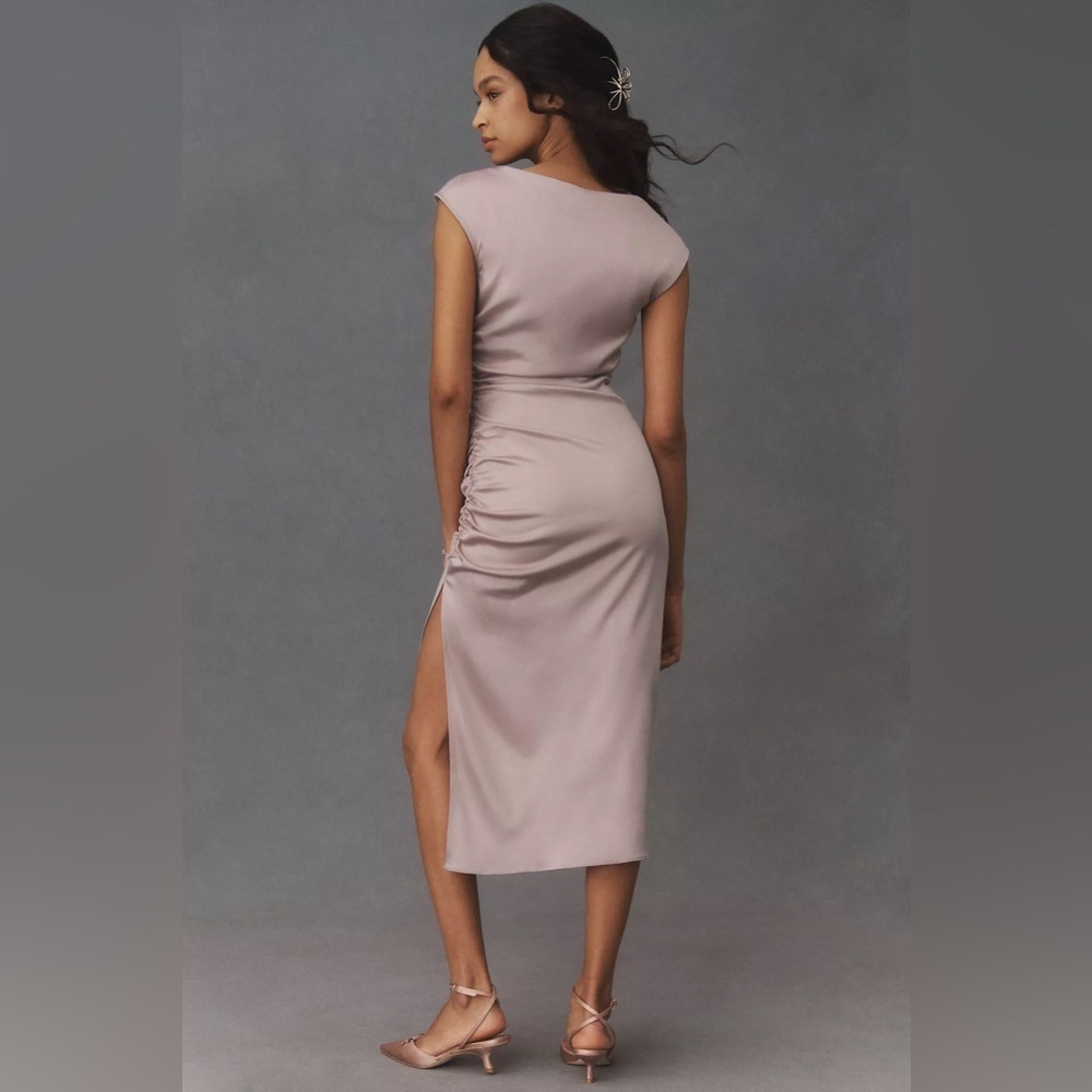 NWT BHLDN Francesca High-Neck Stretch Satin Midi Dress - Picture 3 of 4